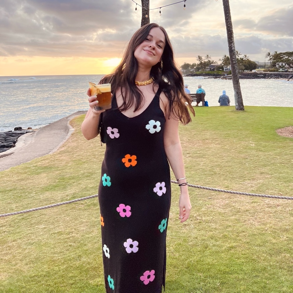 H&M Knit Flower and Black Midi Dress | Medium